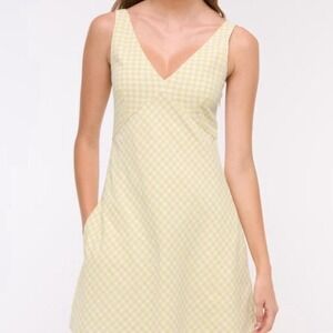 Abercrombie & Fitch cottagec coquette yellow and white v neck linen blend dress